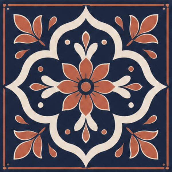 Decorative tile with floral pattern on a blue background