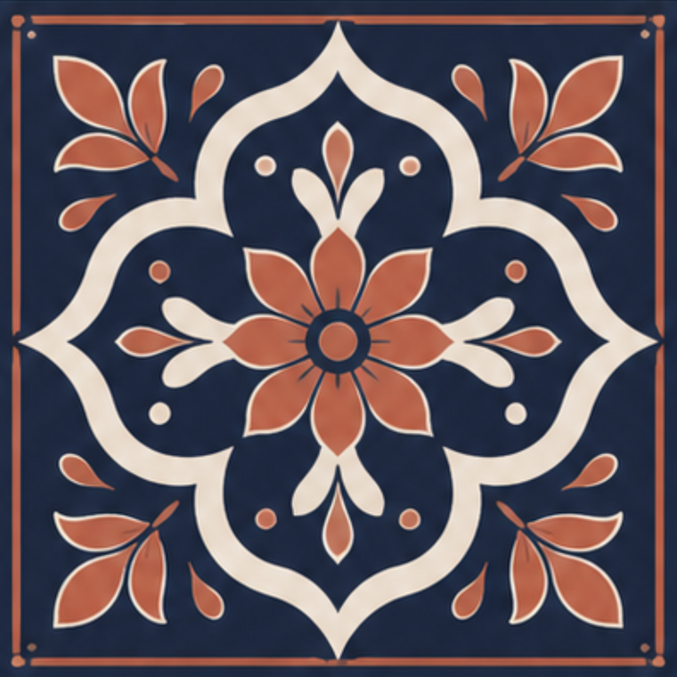 Decorative tile with floral pattern on a blue background